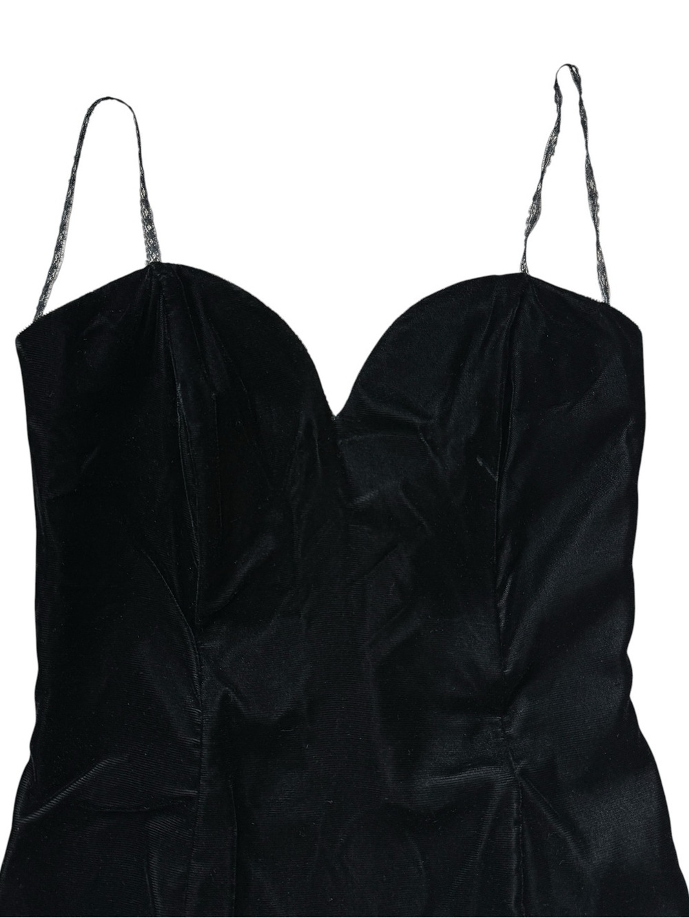 Vintage Roberta Black Velvet Mini Dress 90s Bombshell Spaghetti Strap Party S - Picture 3 of 13